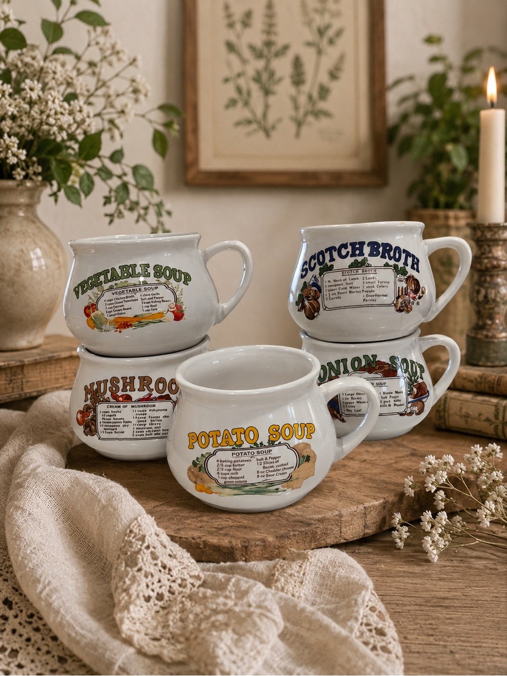 Classic Ceramic Recipes Soup Mug Set of 5